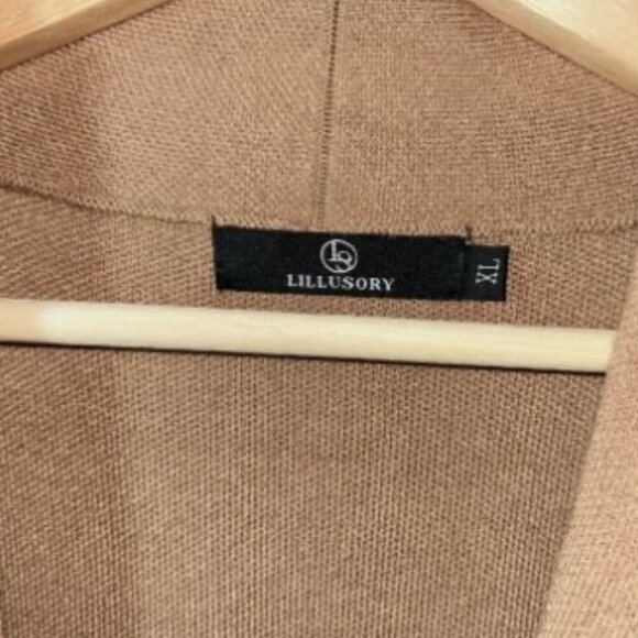 LILLUSORY Women's Oversized Long Cardigan Sweater Camel Brown Pockets Size XL - Picture 6 of 9
